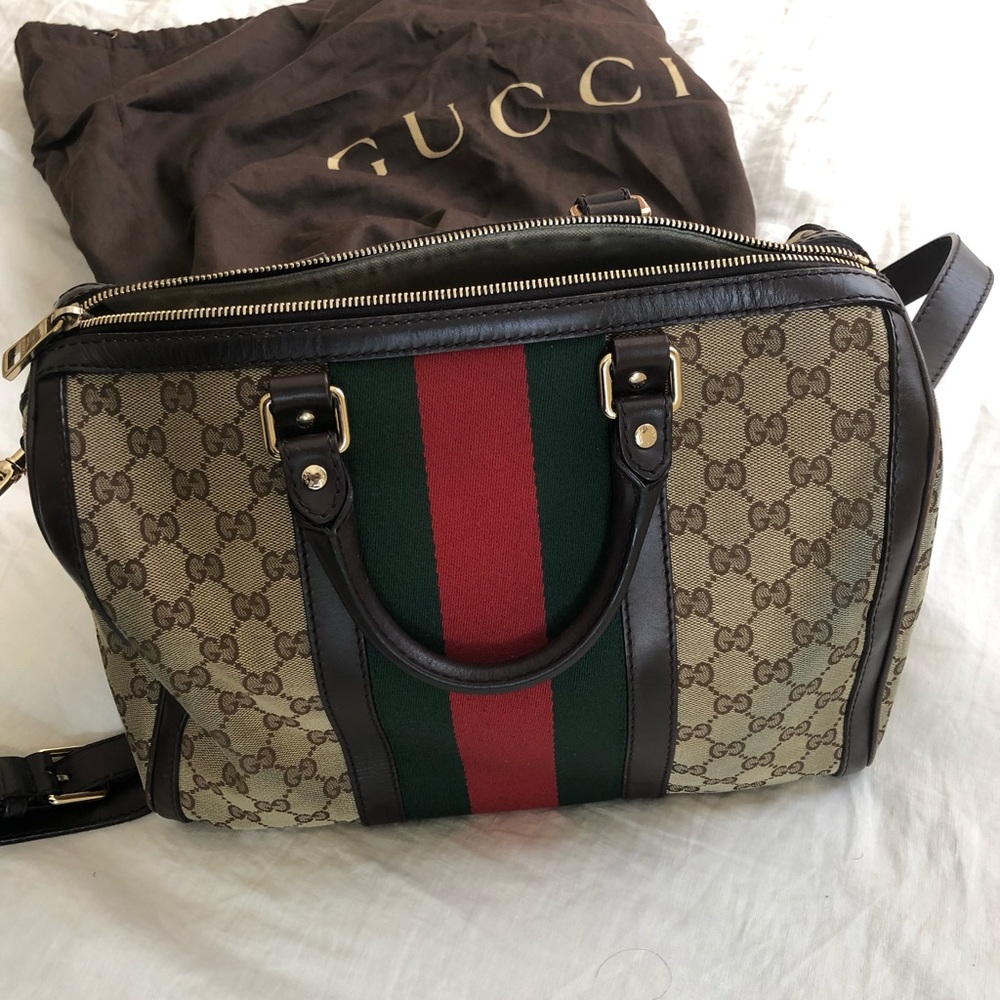 Authentic GUCCI Monogram VINTAGE Medium Boston Bag